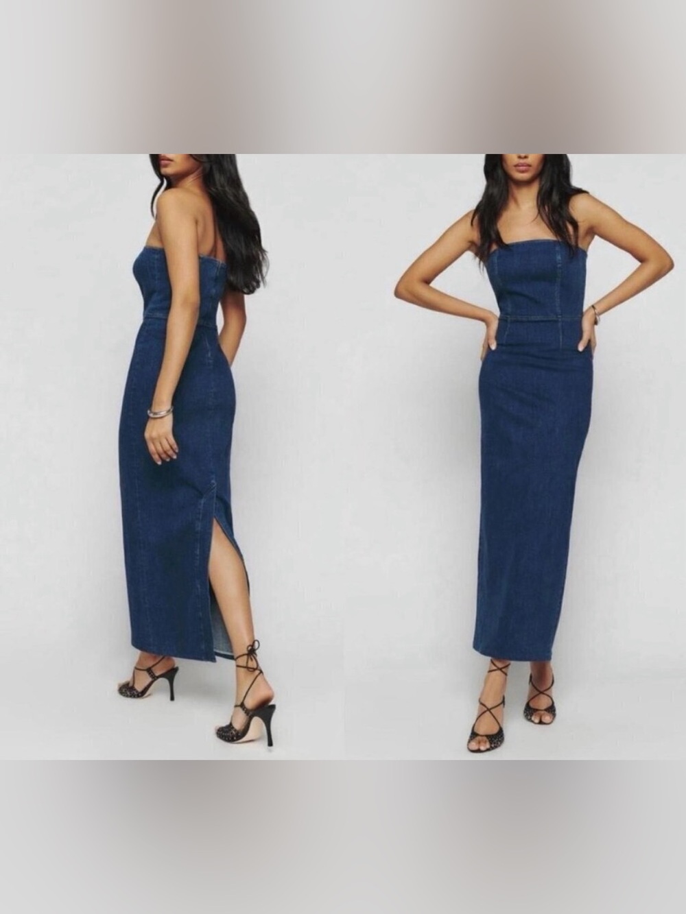 Reformation‎ Jeans Eugenia Denim Strapless Midi Dress in Simcoe Blue Size 4